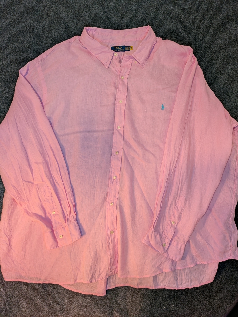 Polo Ralph Lauren 100% Linen Shirt Pink 5XB Big & Tall Embroidered Pony